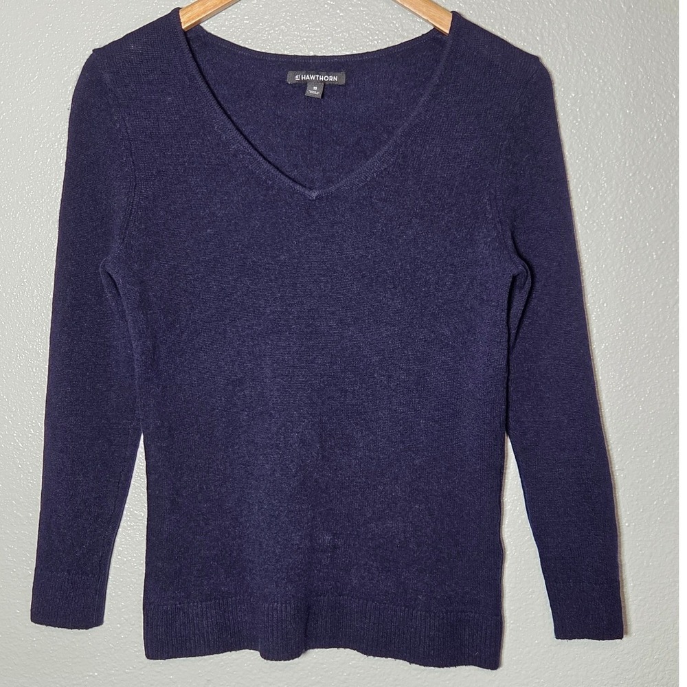 100% Cashmere Navy V-Neck Sweater Women's XS Quiet Luxury Knit  Old Money